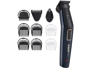 Afeitadora corporal - BaByliss MT728E, 9 Cabezales, Sin cable, Naricero y orejero,, 60 min, Negro