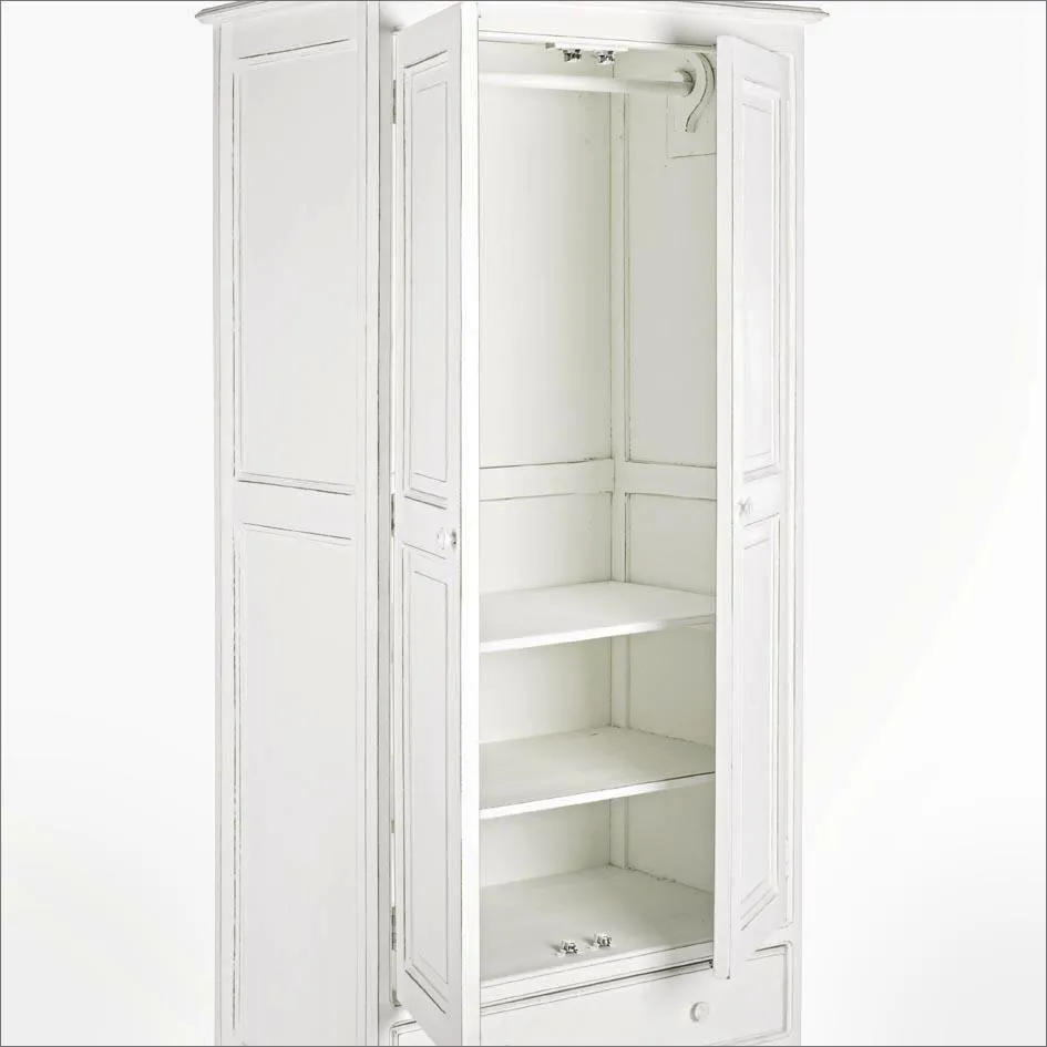 Armadio provenzale shabby chic in legno massiccio 2 ante e 1 cassetto