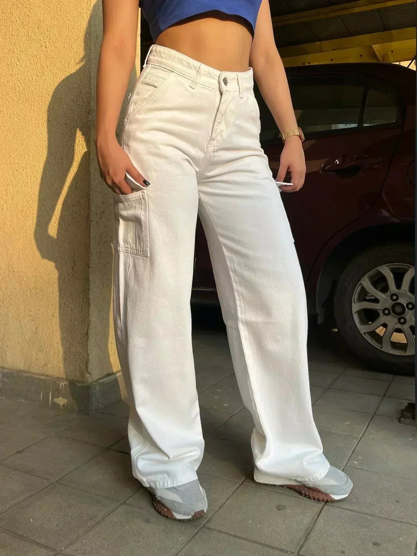 Bershka White Cargo Wideleg Jeans.