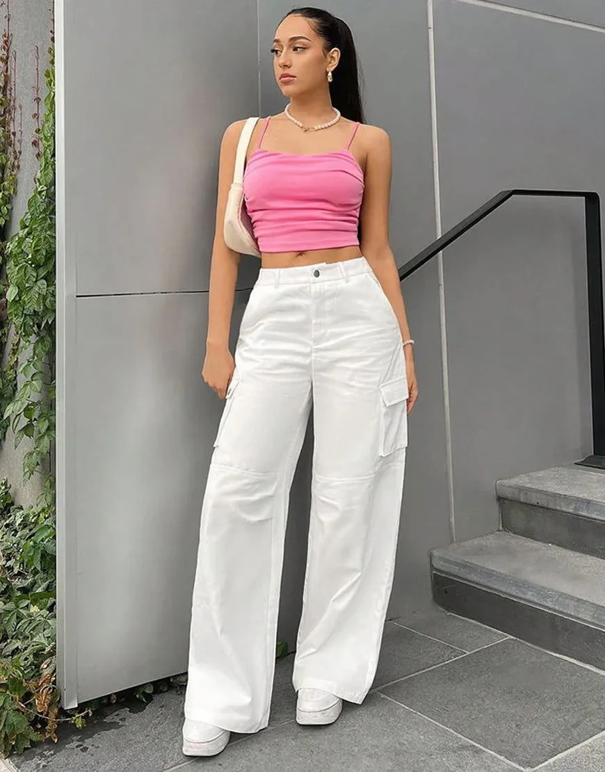 Bershka White Cargo Wideleg Jeans.