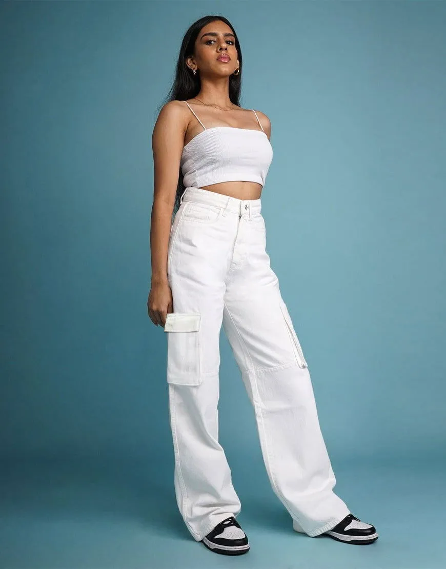 Bershka White Cargo Wideleg Jeans.