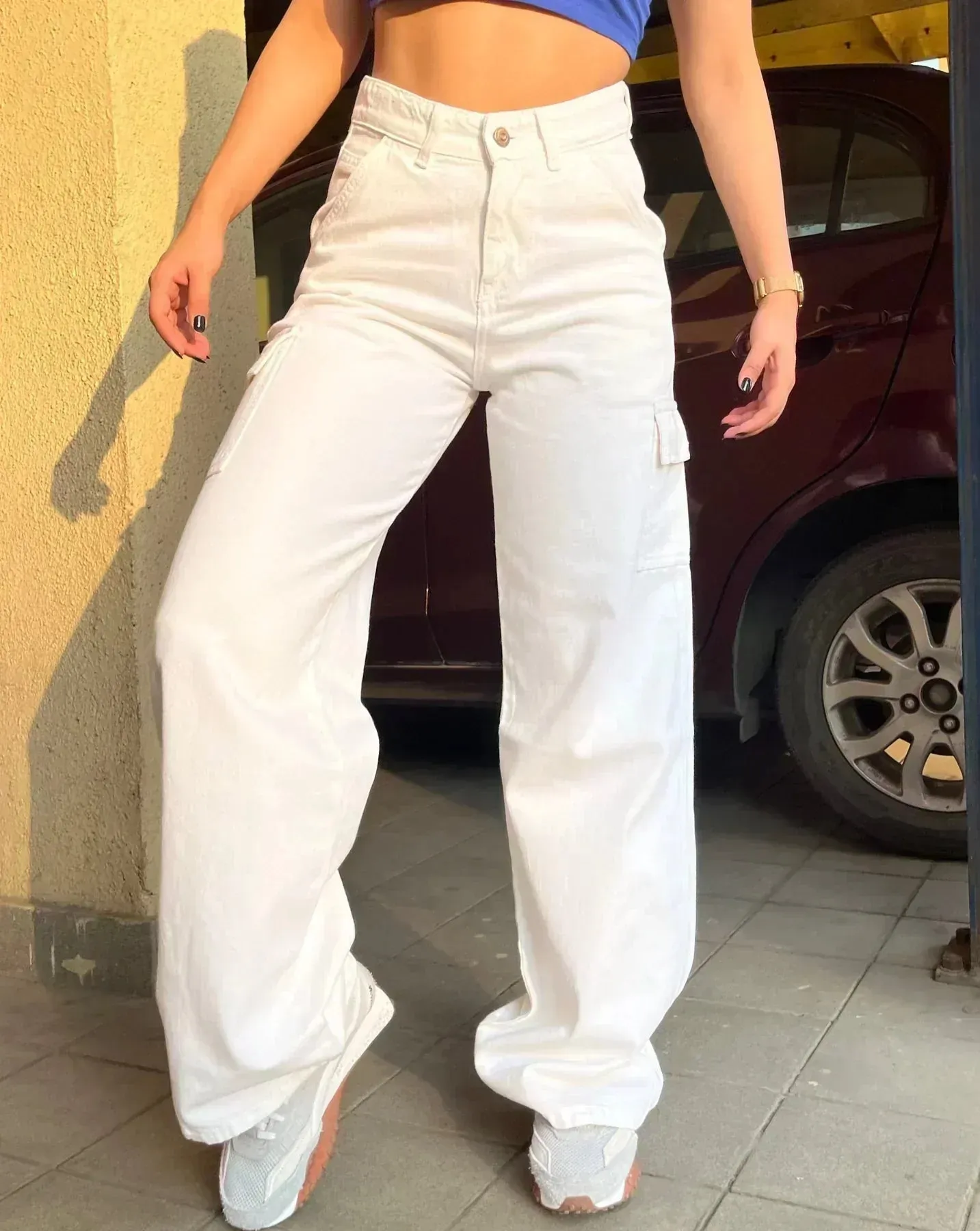Bershka White Cargo Wideleg Jeans.