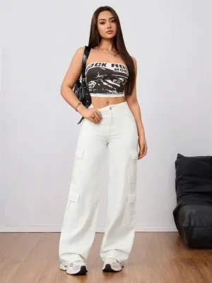Bershka White Cargo Wideleg Jeans.