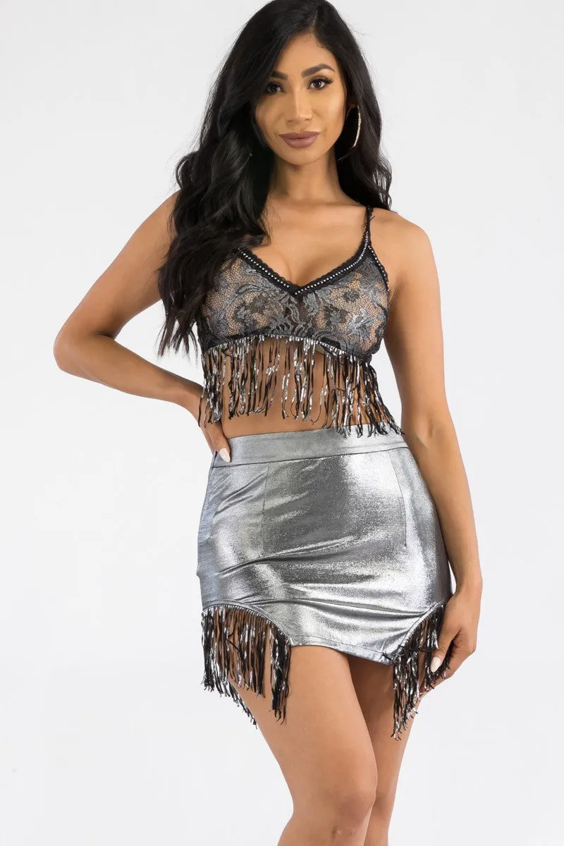 C9-338 - 2 PC Silver Top & Skirt Set
