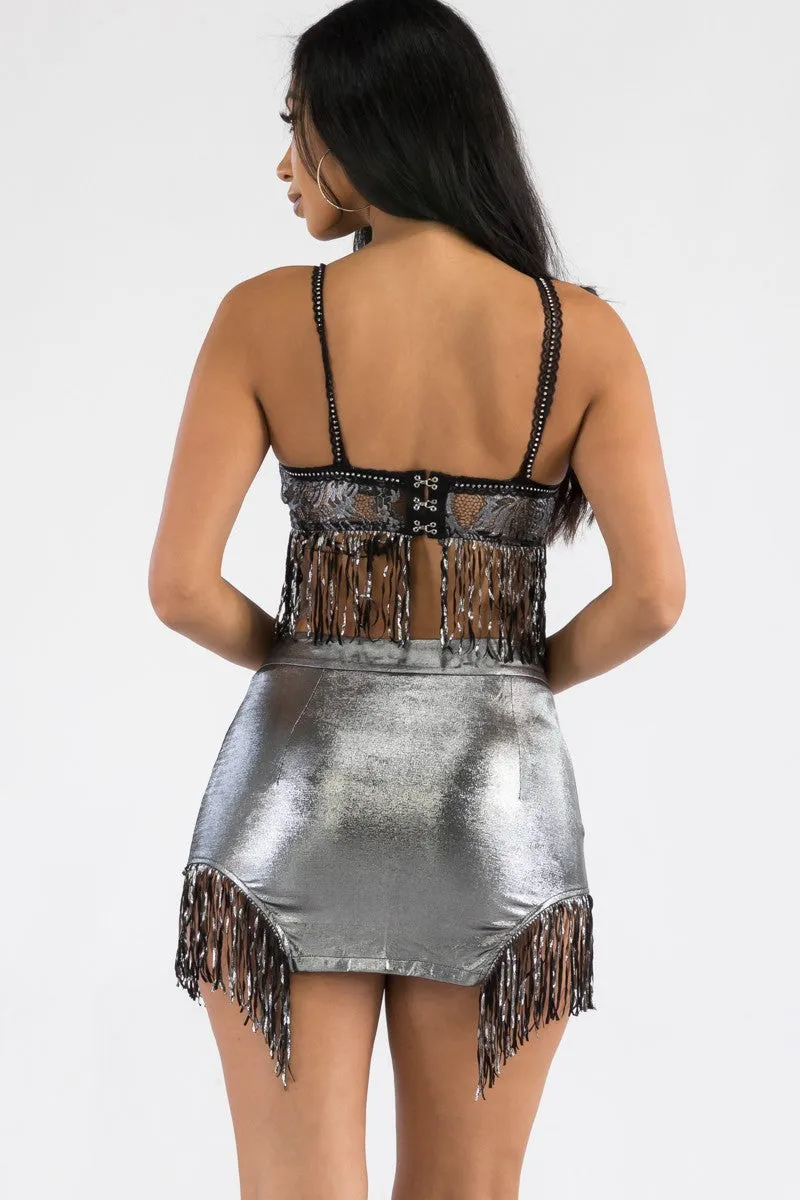 C9-338 - 2 PC Silver Top & Skirt Set