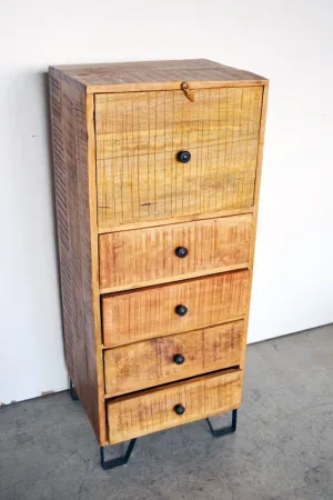 Cassettiera Industrial con ribalta in Legno Massello con Gambe in Fusione Country Rustico - 4 cassetti - BH.2519RIB