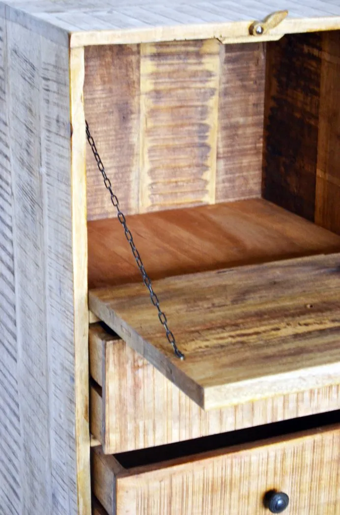 Cassettiera Industrial con ribalta in Legno Massello con Gambe in Fusione Country Rustico - 4 cassetti - BH.2519RIB