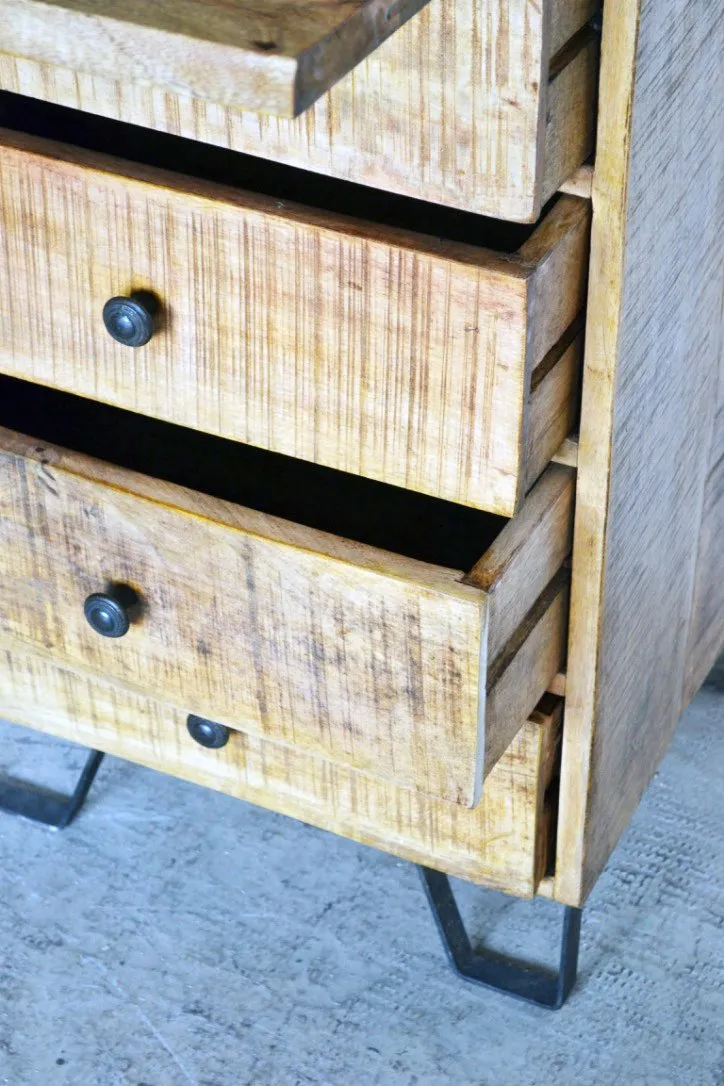 Cassettiera Industrial con ribalta in Legno Massello con Gambe in Fusione Country Rustico - 4 cassetti - BH.2519RIB