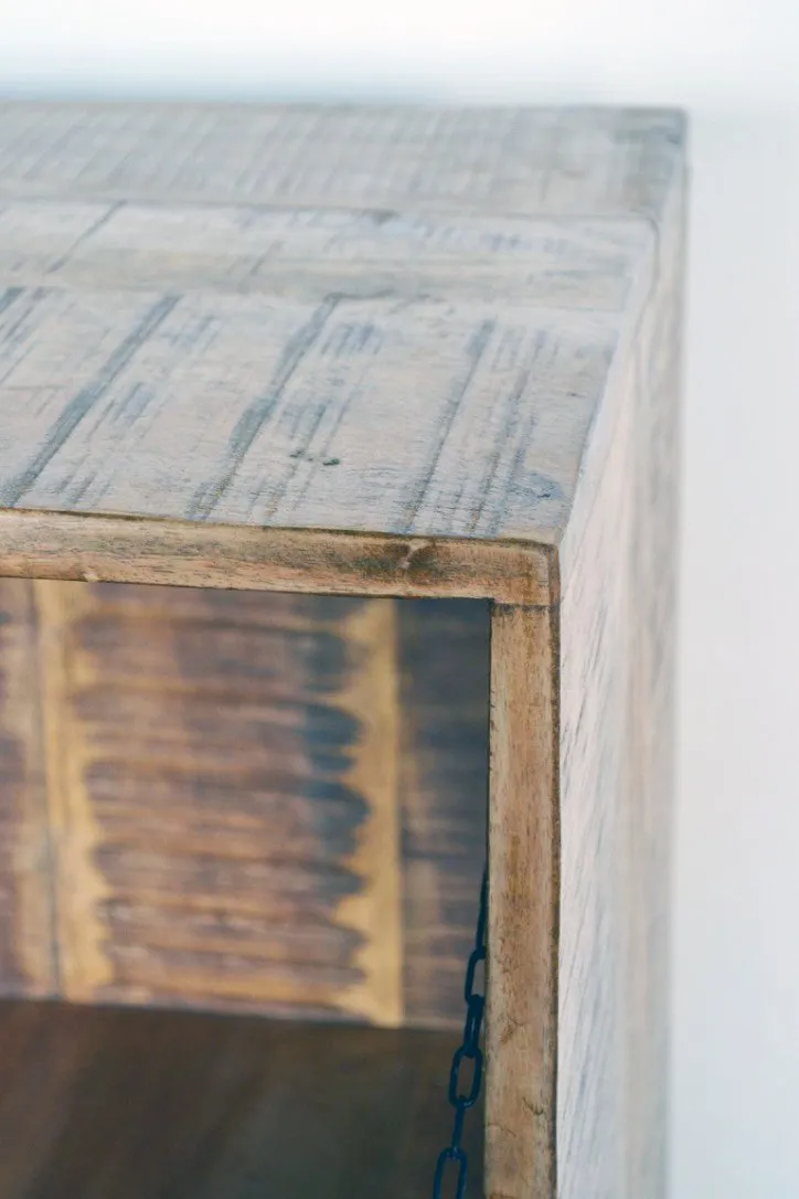 Cassettiera Industrial con ribalta in Legno Massello con Gambe in Fusione Country Rustico - 4 cassetti - BH.2519RIB