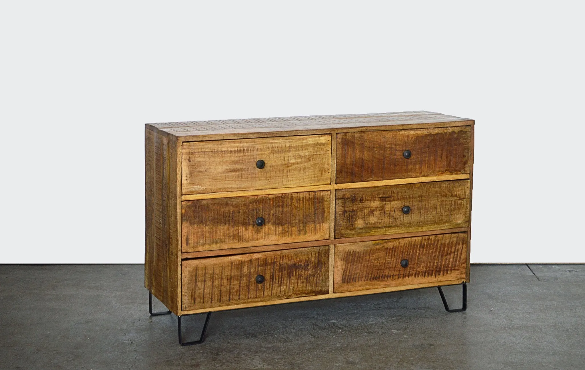 Cassettiera Industrial in Legno Massello con Gambe in Fusione Country Rustico - 6 cassetti - BH.2518MOD