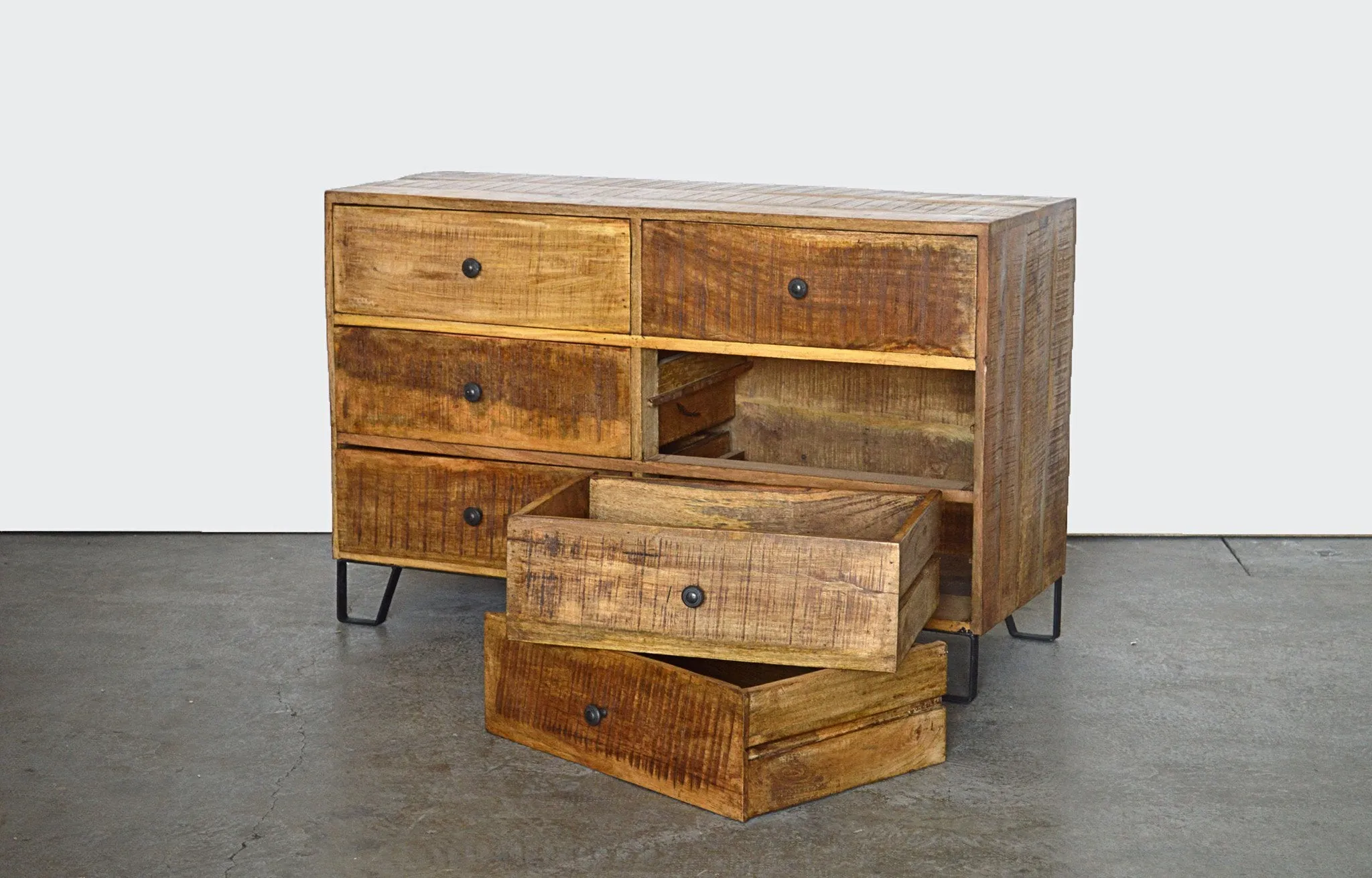 Cassettiera Industrial in Legno Massello con Gambe in Fusione Country Rustico - 6 cassetti - BH.2518MOD