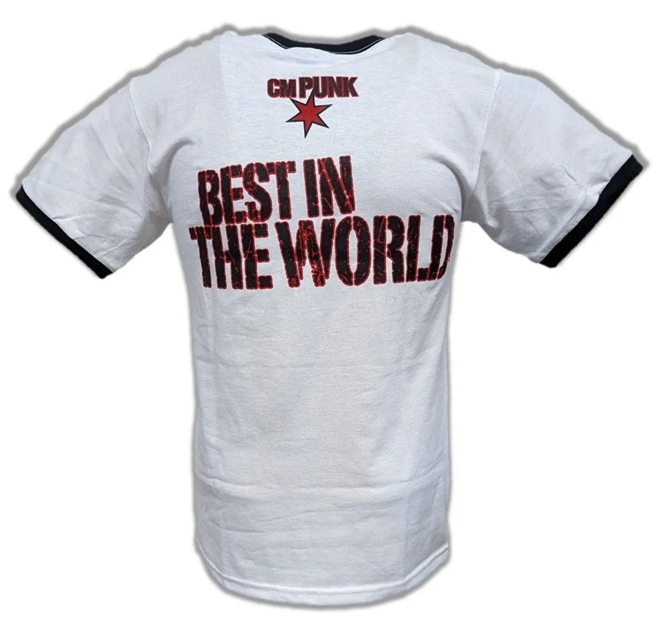 CM Punk Best In The World Mens White Ringer T-shirt