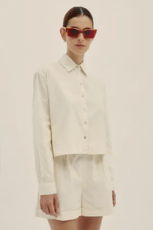 Cotton Poplin Pao Long Sleeve Shirt Safari