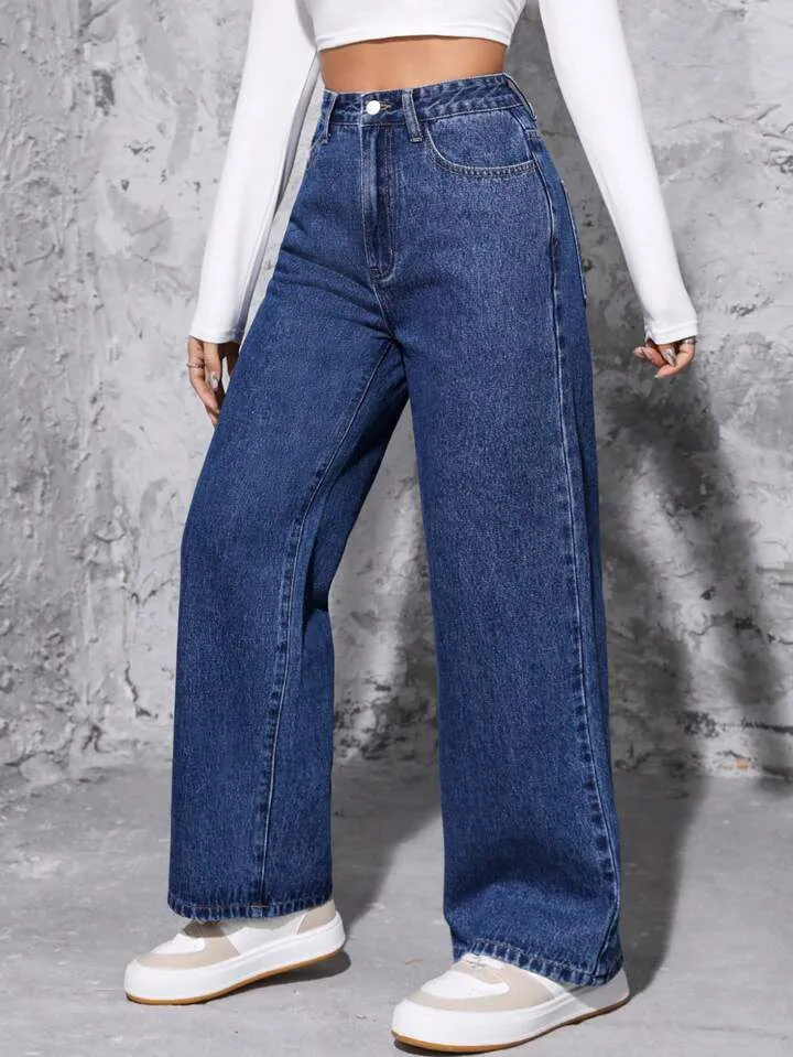 Dark Blue High-Waisted Loose Mom Jeans