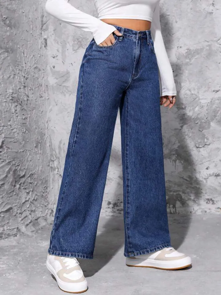 Dark Blue High-Waisted Loose Mom Jeans