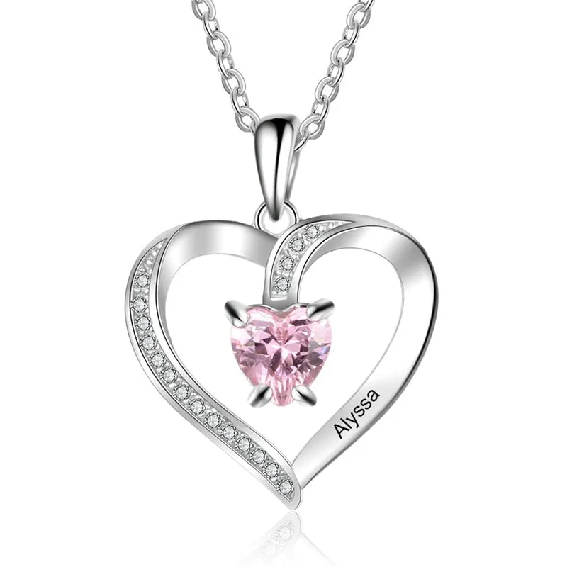 Engraved 925 Sterling Silver Birthstone Necklace