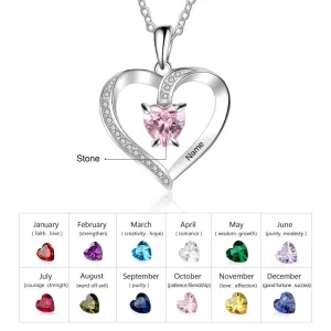 Engraved 925 Sterling Silver Birthstone Necklace