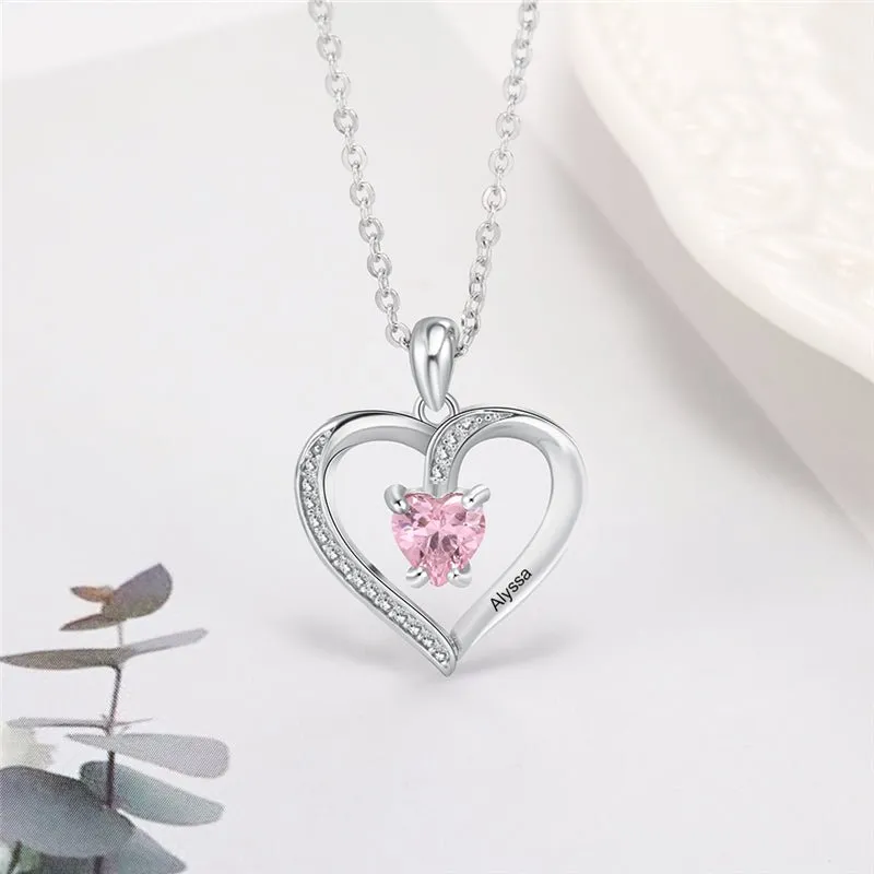 Engraved 925 Sterling Silver Birthstone Necklace