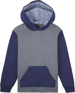 Fruit of the Loom Boys' Fleece Hoodie Sweatshirt, Charcoal Heather/Ghost Times Square Navy Stripe, Large