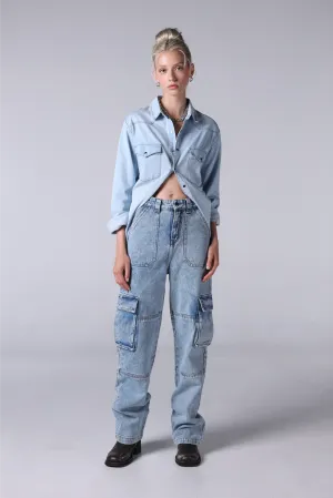 JACK RUSSEL WOMEN REGULAR CARGO HIGH RISE รุ่น JF-150 สีฺ BLEACHED LOOK BLUE
