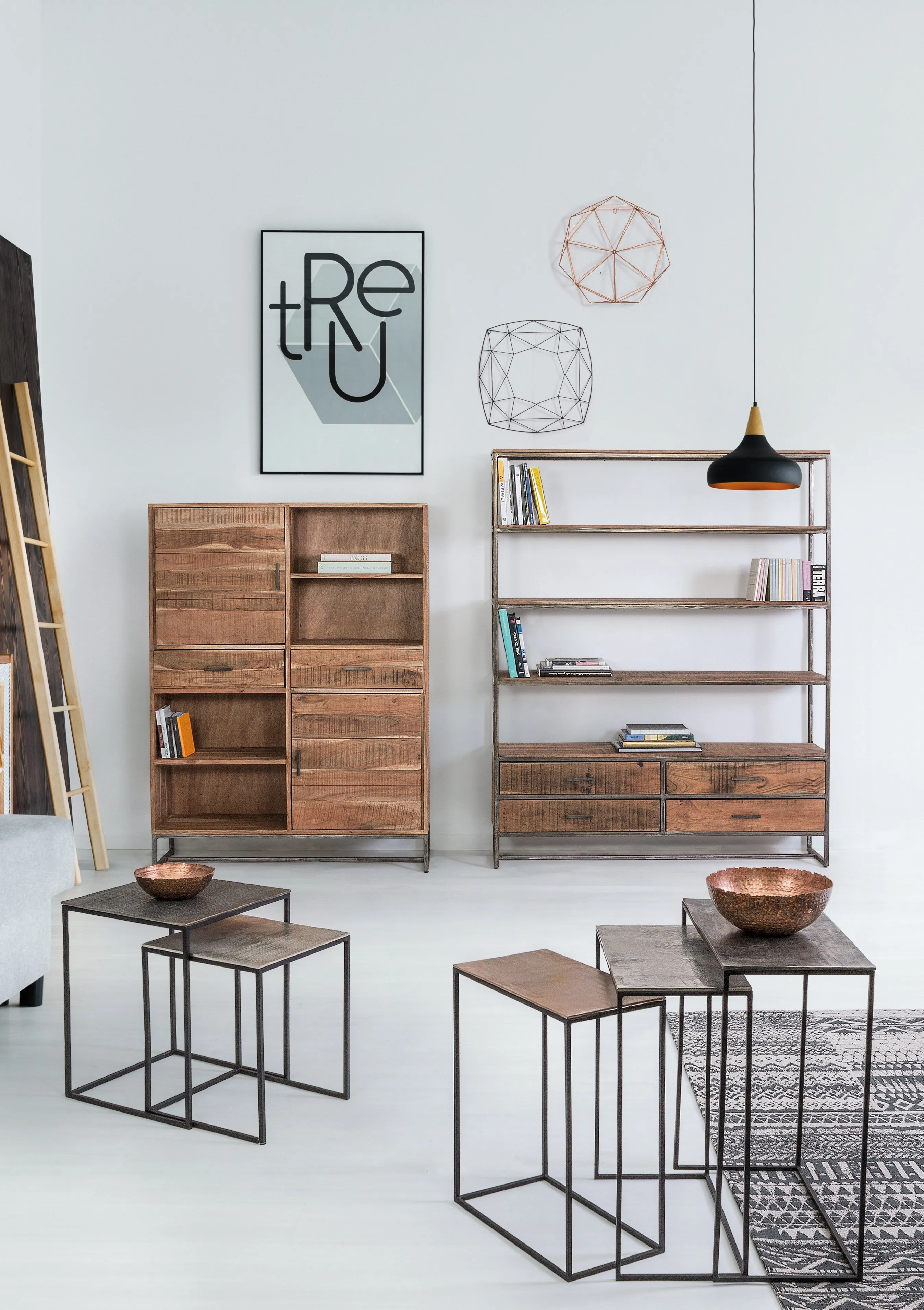 LIBRERIA INDUSTRIAL in ferro battuto e legno massello  4P 4C