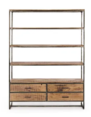 LIBRERIA INDUSTRIAL in ferro battuto e legno massello  4P 4C