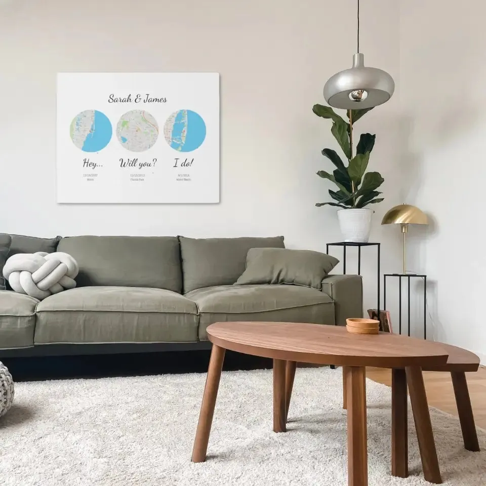 Round Maps for Married Couples - Personalized Wall Art