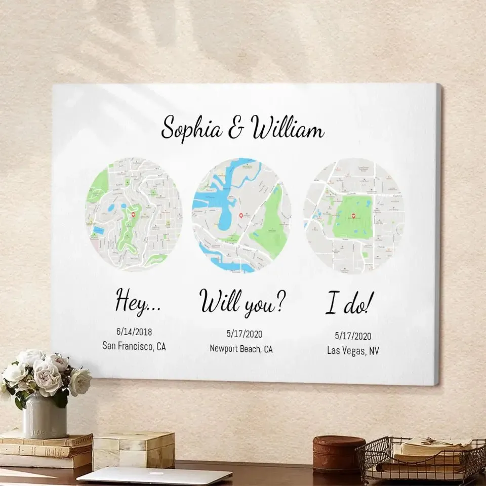 Round Maps for Married Couples - Personalized Wall Art