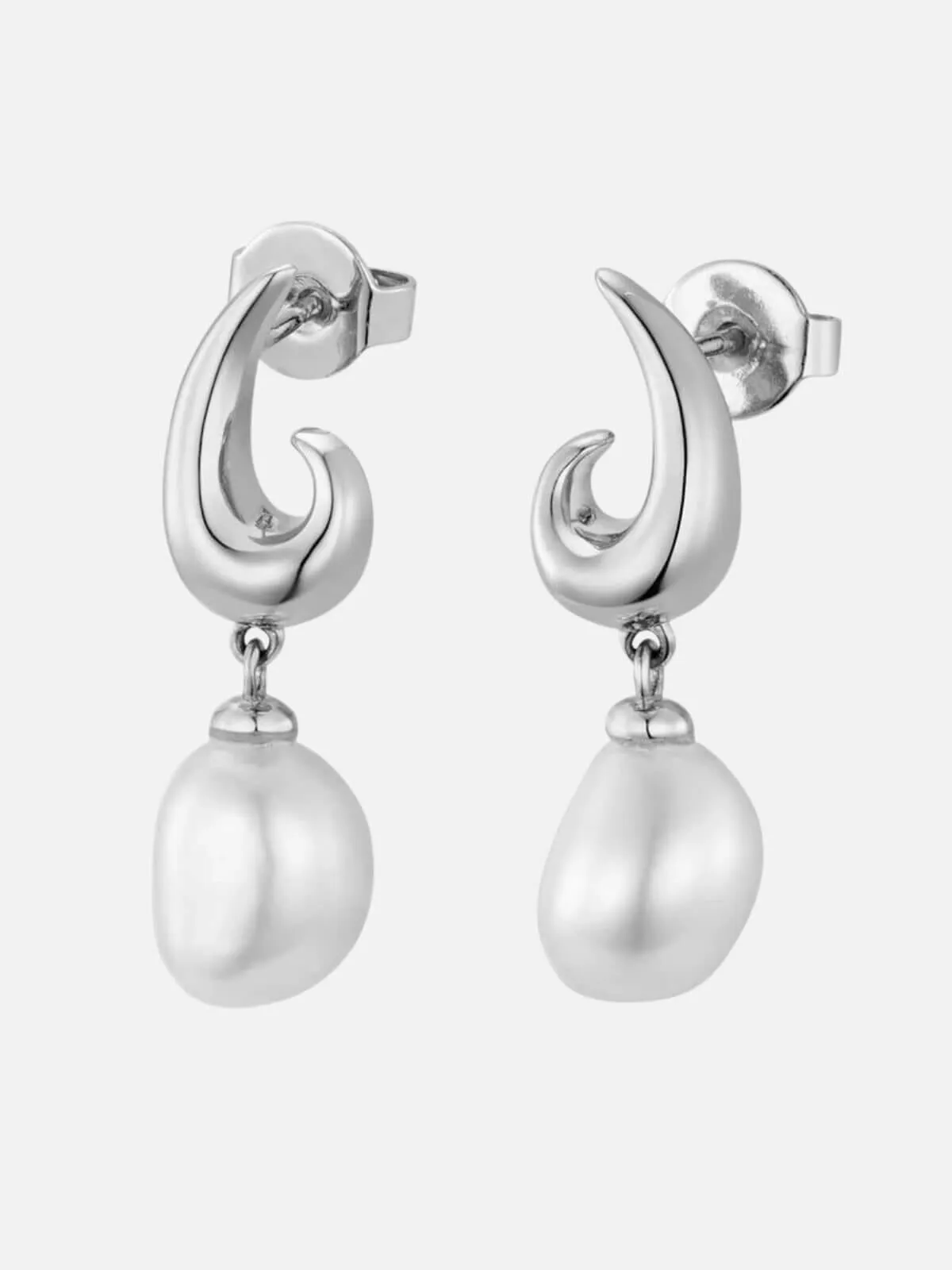 Spiral Pearl Studs: Sterling Silver   Freshwater Pearl