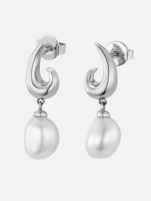 Spiral Pearl Studs: Sterling Silver   Freshwater Pearl
