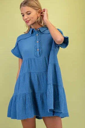 Waiting On Spring Cotton Dress Blue