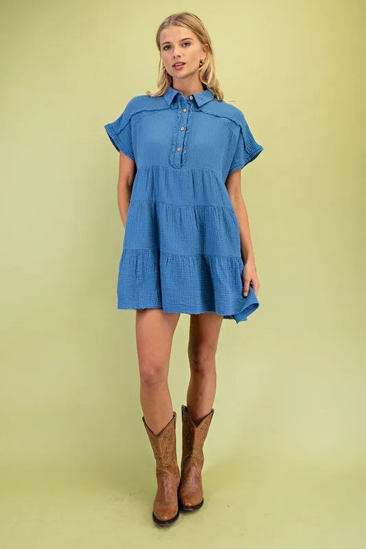 Waiting On Spring Cotton Dress Blue